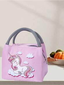 Large Lunch Tote Bag For Office Workers And Primary School Students, Featuring Cartoon Print And Waterproof Design - Pink - View 4