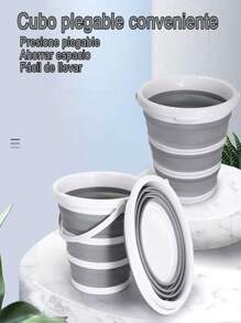 1pieza  Cubo Plegable De Plástico Con Asa, Tina Redonda Plegable Para Limpiar La Casa Y Lavar El Automóvil, Ahorrador De Espacio Para Uso Al Aire Libre En El Jardín O En El Camping, Balde De Agua Portátil Para La Pesca, Suministros De Agua - Gris - Ver 2