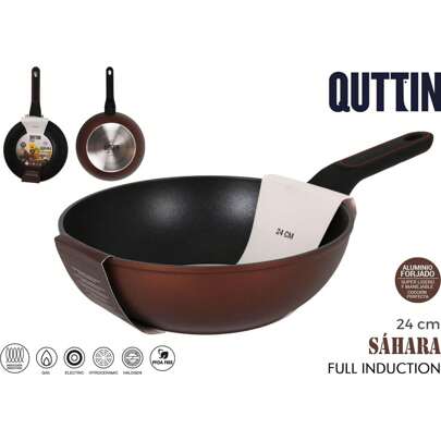 Inde Sartén Wok 24Cm Alumino Forjado Full Inducción Colección Sahara (Apta Para Todas Las Cocinas) Diseño Ergonómico con Mango Cómodo y  | Sartén con Superficie Antiadherente Distribución Uniforme al Calor y Fácil de Limpiar, Apta para Todo Tipo de Cocinas⚫ Envío GRATIS ✅ Entrega 24/48h a España (península)
