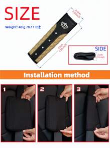 MEIKAXIU 1個皇冠形皮革和刺繡汽車座椅安全帶護肩，鑲有鑽石裝飾 - 米色 - 查看 5