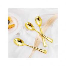 4PCS Gold Plastic Forks And Spoons Disposable Cutlery Flatware,Gold Utensils Dinnerware For Birthday, Dinners, Parties,Weddings - Multicolor - View 3