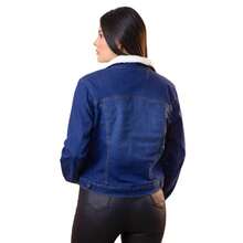 Chamarra Colombiana de Mezclilla Stretch con Forro de Borrega - Azul lavado oscuro - Ver 3