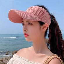 1pc Summer Women's Casual Elastic Knitted Cap, BreathableEmpty Top Sunshade Hat Outdoor Sports Hat Sun Hat Golf Beach Hat Beach Essential