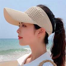 1pc Summer Women's Casual Elastic Knitted Cap, BreathableEmpty Top Sunshade Hat Outdoor Sports Hat Sun Hat Golf Beach Hat Beach Essential
