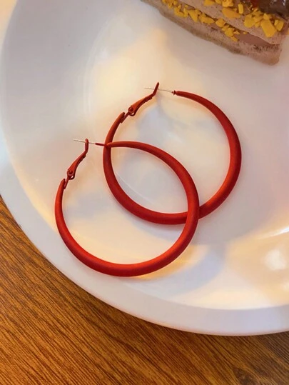1pair Simple & Fashionable Candy-Colored Large Hoop Earrings Suitable For Women On Any Occasion