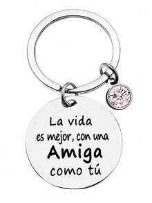 1pc Best Friend Spanish Love Gift Keychain For Men, Friendship Key Chain, Birthday Present, Wholesale - Multicolor - View 4