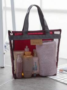 Mesh Zipper Tote Beach Bag, Outdoor Swimming Bag, Travel Portable Cosmetic Bag. 2pcs/Set. - one-size - View 10