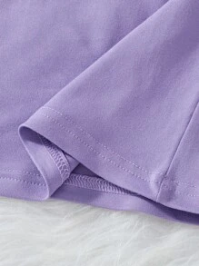 Simple Casual Letter Print Short Sleeve T-Shirt For Young Girls - Purple - View 5