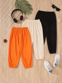 3pcs Young Boy Fashionable Solid Color Casual Pants, Daily Wear - Multicolor - View 2