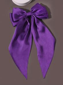 1pc Solid Color Satin Hair Clip With Ribbon And Large Bow Decoration For Women, Versatile Valentine's Day Valentines,Hair Accessories,Hair Barrettes Hair Clips Claw Clips Hair Claws, School Stuff, Elegant, College, Winter Outfit For Women, Bows, Cute, Head Accessories - Purple - View 3