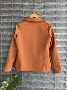 Women's Formal Blazer With Ruffle Details On The Sides, Thick Neoprene Fabric - Camel - View 1