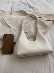 Lightweight Business Casual White Vintage Minimalist French Crescent Underarm Bag, Fashionable And Elegant, Shoulder Crossbody Bag, Suitable For Women, Teenage Girls, College Students, Young Professionals, And Office Workers, Perfect For Office, Campus, Work, Business, Commuting, Outdoor, Travel, And Leisure Activities. - White - View 4