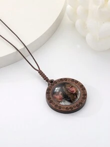 可定制的扎染寶石吊墜項鍊，帶家庭寵物或情侶吊墜，適合日常佩戴、送禮、紀念 - 棕色 - 查看 3