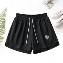 Quần short chạy bộ thể thao mùa hè cho nữ Nhanh khô có đồ lót tích hợp Thiết kế hai trong một Quần tập ba phần tư Quần legging dành cho phòng tập thể hình Quần short boxer nữ - màu đen - Xem 1