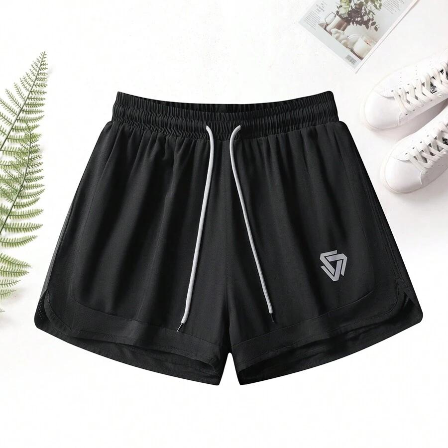 Quần short chạy bộ thể thao mùa hè cho nữ Nhanh khô có đồ lót tích hợp Thiết kế hai trong một Quần tập ba phần tư Quần legging dành cho phòng tập thể hình Quần short boxer nữ - màu đen - Xem 1