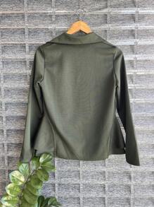 Women's Formal Blazer With Ruffle Details On The Sides, Thick Neoprene Fabric - Army Green - View 2