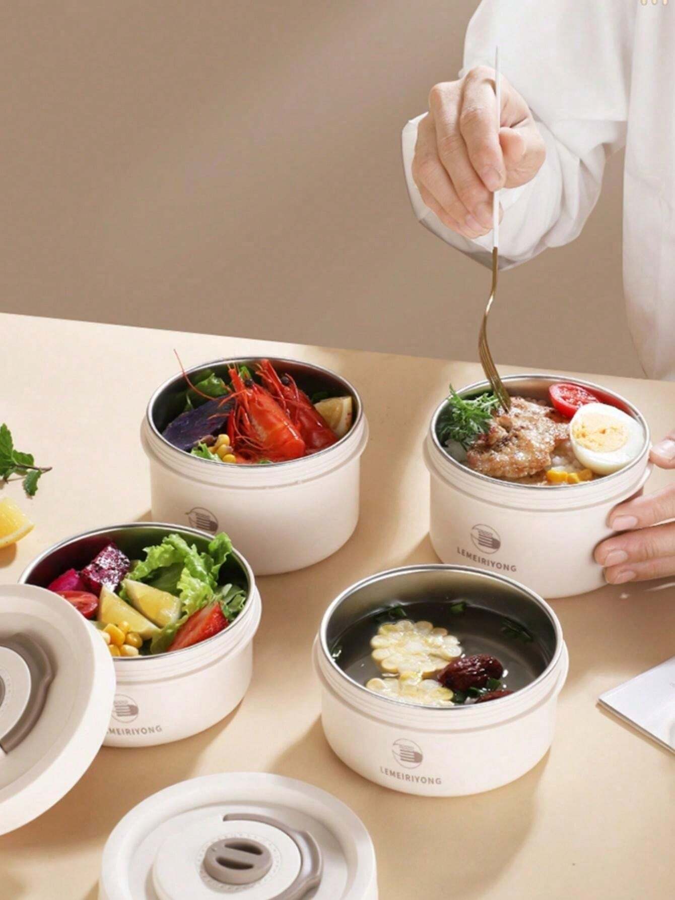 304 Stainless Steel Insulated Lunch Box Microwave Safe Bent Box With Bowl Thermal Lunch