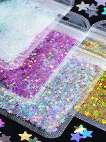 3g Bag Holographic Silver Pentagram Nail Glitter, 3mm Colorful Asymmetric Nail Art Sequins Decorations