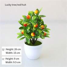 1 pièce Plantes en pot artificielles mini, fruits artificiels, citron/pêche/orange/fraise/gros fruit rouge/pomme/bonsaï, feuilles vertes factices, pot en plastique blanc pour décoration de la maison, table, bureau, salle de bain, décoration de jardin, plante d'extérieur, jardinage, fleurs artificielles