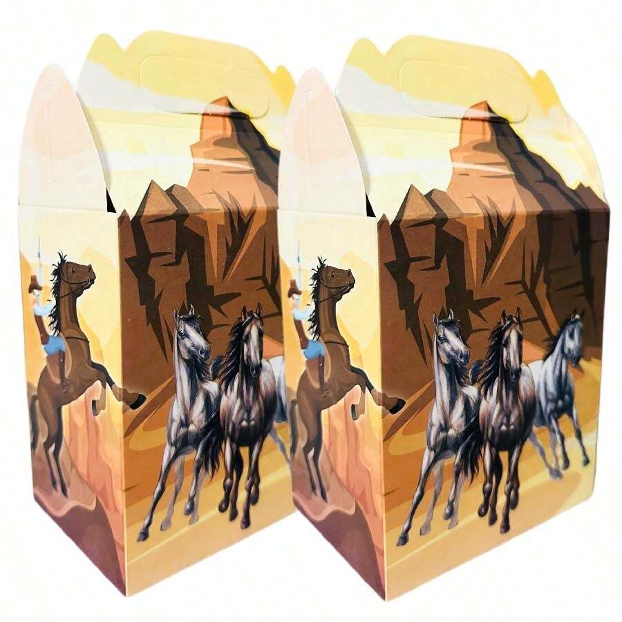 100 Cowboys Horses Candy Boxes Birthday Theme Party Decoration Souvenir Ornament Bonus Bolo Box Cardboard Candy Box