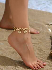 1個豪華典雅的鍍金中空心花吊墜女性誇張海灘假期踝鍊，適用於假日派對
