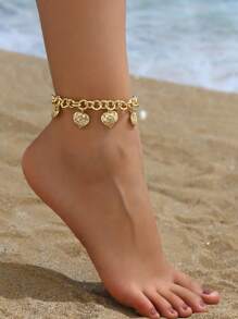 1個豪華典雅的鍍金中空心花吊墜女性誇張海灘假期踝鍊，適用於假日派對