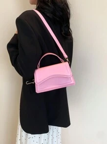 Mini Fashionable Women Handbag, New Spring/Summer Solid Color Handheld Bag With Flap Cover And Multiple Carrying Styles, Small Square Bag With Wrinkle Pattern For Casual Shoulder/Crossbody/Commute - Pink - View 4