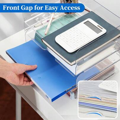 2pcs Stackable A4 Size Transparent PET Desktop File Tray, Space-Saving Document & Letter Organizer Tray For Office, Home, School Supplies