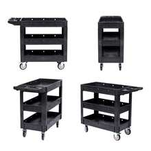 Utility Service Cart - 3 Tier Heavy Duty Plastic Toll Cart With Swivel Wheels And Brakes, 550LBS Capacity Work Cart With Ergonomic Storage Handle For Warehouse Garage Cleaning - 黑色 - 查看 6