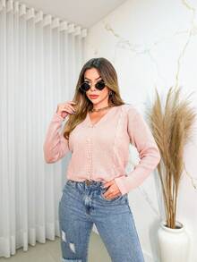 Women Cardigans - Màu Hồng baby - Xem 3