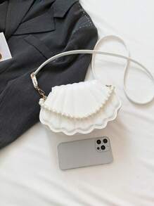 HELLO WEEKEND 1pc Faux-Leather Portable Handbag With Pearl Chain Straps And Flap Closure, Suitable For Women Daily Use