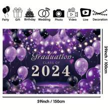 Graduation Decorations Class Of 2024 Purple Grad Party Backdrop Banner, 2024 Congrats Grad Party Decorations, Black Purple Graduation Backdrop Banner - Multicolor - View 2