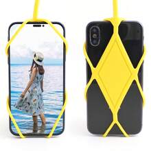 1pc Silicone Neck Strap Lanyard, Phone Protective Cover, Stretchable Outdoor Neck Hanging Chest Badge, Phone Rope, Anti-Lost Rope, Phone Anti-Drop Rope - Multicolor - View 1