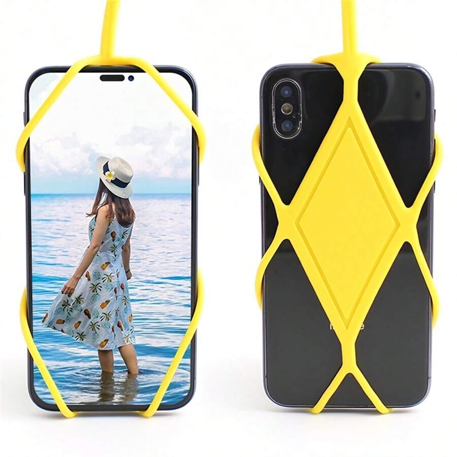 1pc Silicone Neck Strap Lanyard, Phone Protective Cover, Stretchable Outdoor Neck Hanging Chest Badge, Phone Rope, Anti-Lost Rope, Phone Anti-Drop Rope - Multicolor - View 1