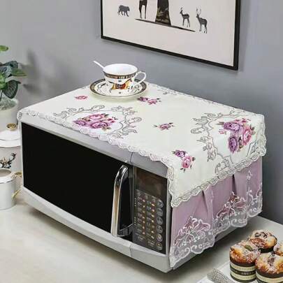 1pc European Style Fabric Bright Color Microwave Oven Cover, Dust Proof Cover Cloth, Lace Oven Cover, High-End, Waterproof, New Style,Bag,Organizer,Storage,Kitchen Decor,Household Items
