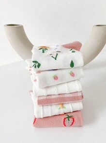 10pairs/Pack Random Cute Cartoon Animal & Strawberry Patterned Women Short Socks, Comfortable And Breathable
