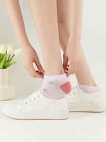 10pairs/Pack Random Cute Cartoon Animal & Strawberry Patterned Women Short Socks, Comfortable And Breathable