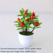 1 pièce Plantes en pot artificielles mini, fruits artificiels, citron/pêche/orange/fraise/gros fruit rouge/pomme/bonsaï, feuilles vertes factices, pot en plastique blanc pour décoration de la maison, table, bureau, salle de bain, décoration de jardin, plante d'extérieur, jardinage, fleurs artificielles