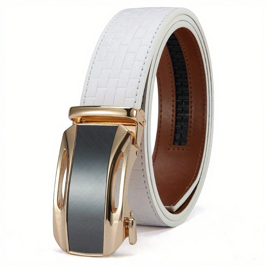 1條DOOPAI白色男士自動扣皮帶，可裁剪調整尺寸，真皮牛皮帶，舒適耐用，可隨時佩戴於任何場合，適用於送給愛人和朋友的禮物 - 惠蒂 - 查看 1