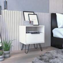 Augusta Nightstand, Single Door Cabinet, Hairpin Legs