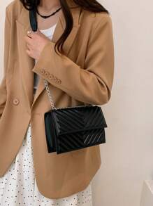 時尚高端鏈帶翻蓋包，女性用鑽石拼接設計 - 黑色 - 查看 5