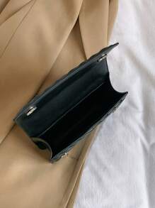 時尚高端鏈帶翻蓋包，女性用鑽石拼接設計 - 黑色 - 查看 11