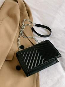 時尚高端鏈帶翻蓋包，女性用鑽石拼接設計 - 黑色 - 查看 8
