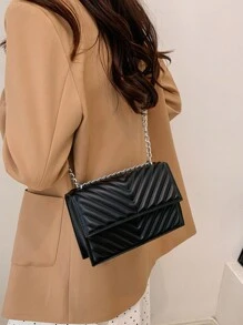 時尚高端鏈帶翻蓋包，女性用鑽石拼接設計 - 黑色 - 查看 6