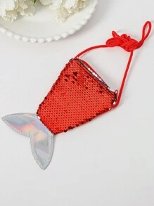 Sequined Mermaid Tail Shaped Coin Purse With Shoulder Strap, Children Mini Crossbody Bag, Double Color Sparkly Change Wallet For Girls