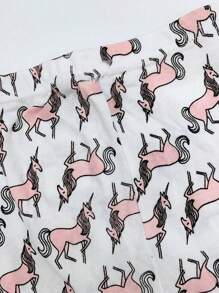 2pcs Young Girl Round Neck Unicorn Cartoon Printed Long Sleeve Top And Pants Homewear Set Pajama Set, Four Seasons