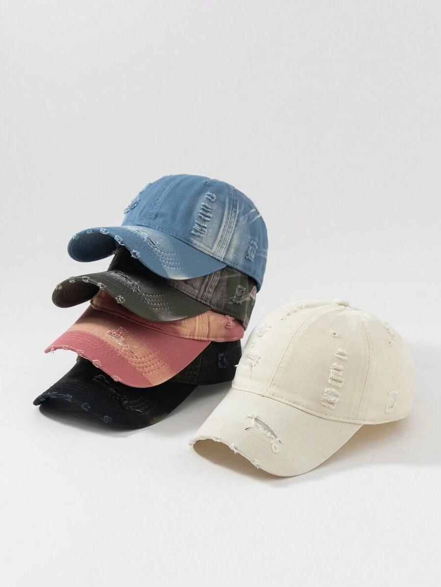 Street 1pc Women's Fashionable Distressed Tie-Dye Washed Out Baseball Cap, Perfect For Daily Wear In Spring And Summer - Multicolor - View 1