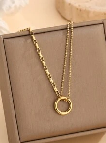 1 bộ/4 Bộ vòng cổ bằng thép không gỉ hình tròn phong cách Châu Âu và Mỹ, Thiết kế tối giản bất đối xứng cho phụ nữ, Bộ dây chuyền và vòng tay xương đòn - Vòng đeo tay - Xem 6