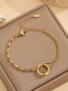 1 bộ/4 Bộ vòng cổ bằng thép không gỉ hình tròn phong cách Châu Âu và Mỹ, Thiết kế tối giản bất đối xứng cho phụ nữ, Bộ dây chuyền và vòng tay xương đòn - Vòng đeo tay - Xem 4