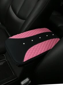 1 件装汽车扶手垫，带水钻和刺绣 PU 皮革，防水舒适中央控制垫，汽车配件 - 粉色 - 查看 1